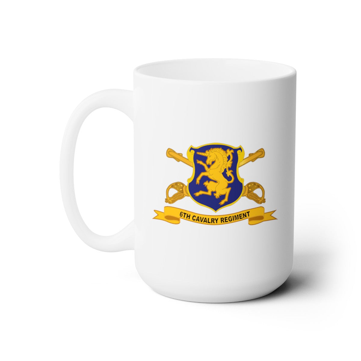 White Ceramic Mug 15oz - Army - 6th Cavalry Regiment w Br - Ribbon