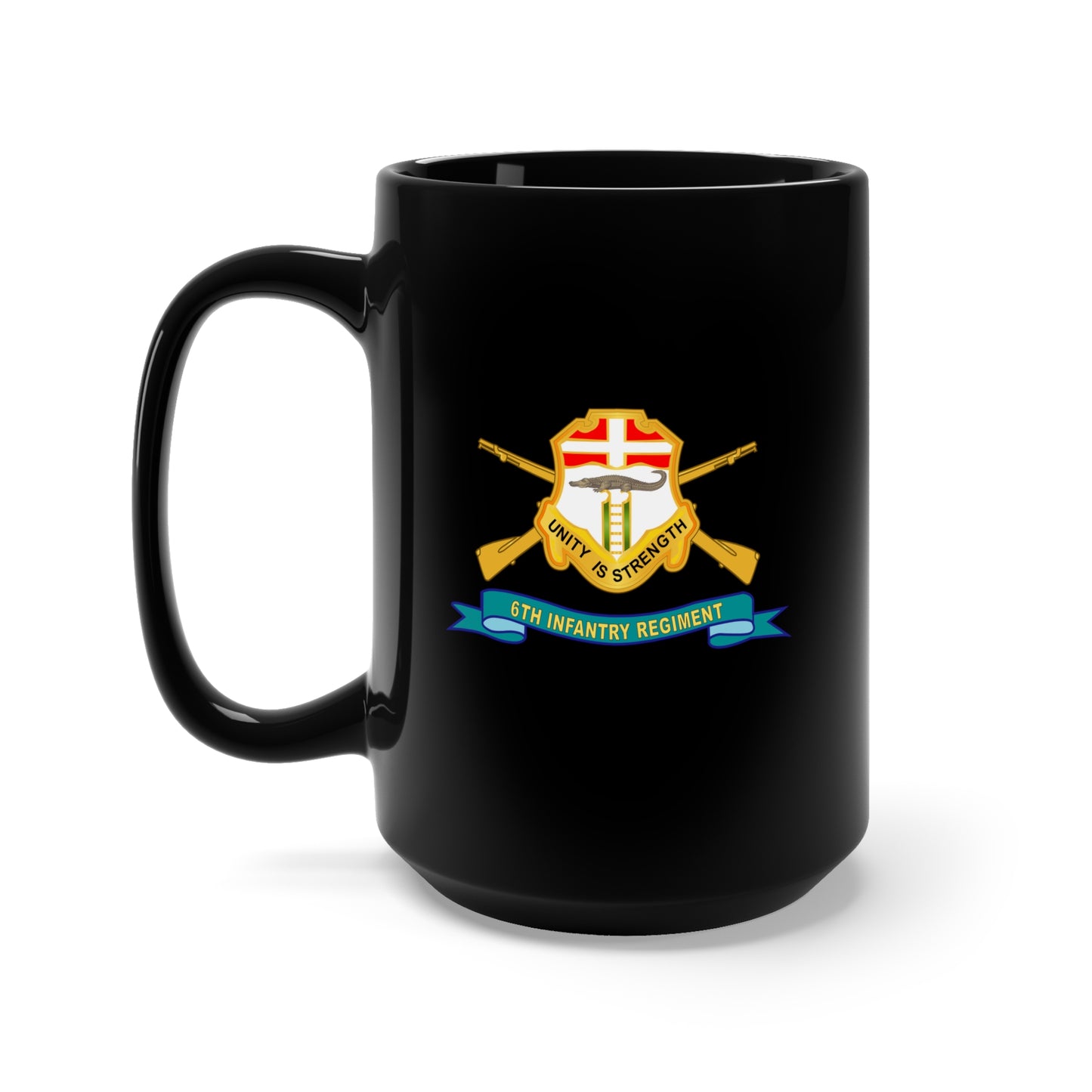Black Mug 15oz - 6th Infantry Regiment - DUI w Br - Ribbon