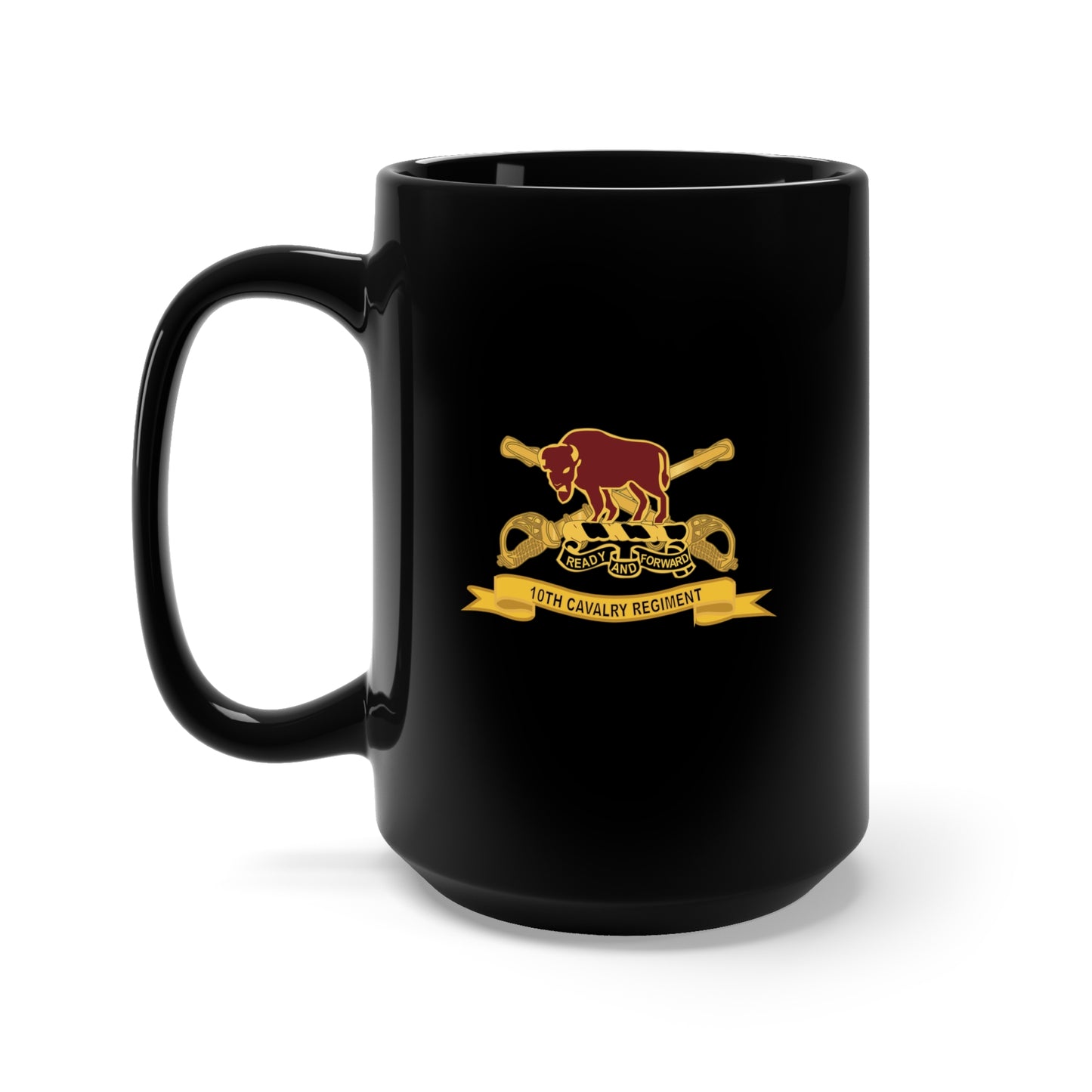 Black Mug 15oz - Army - 10th Cavalry Regiment w Br - Ribbon