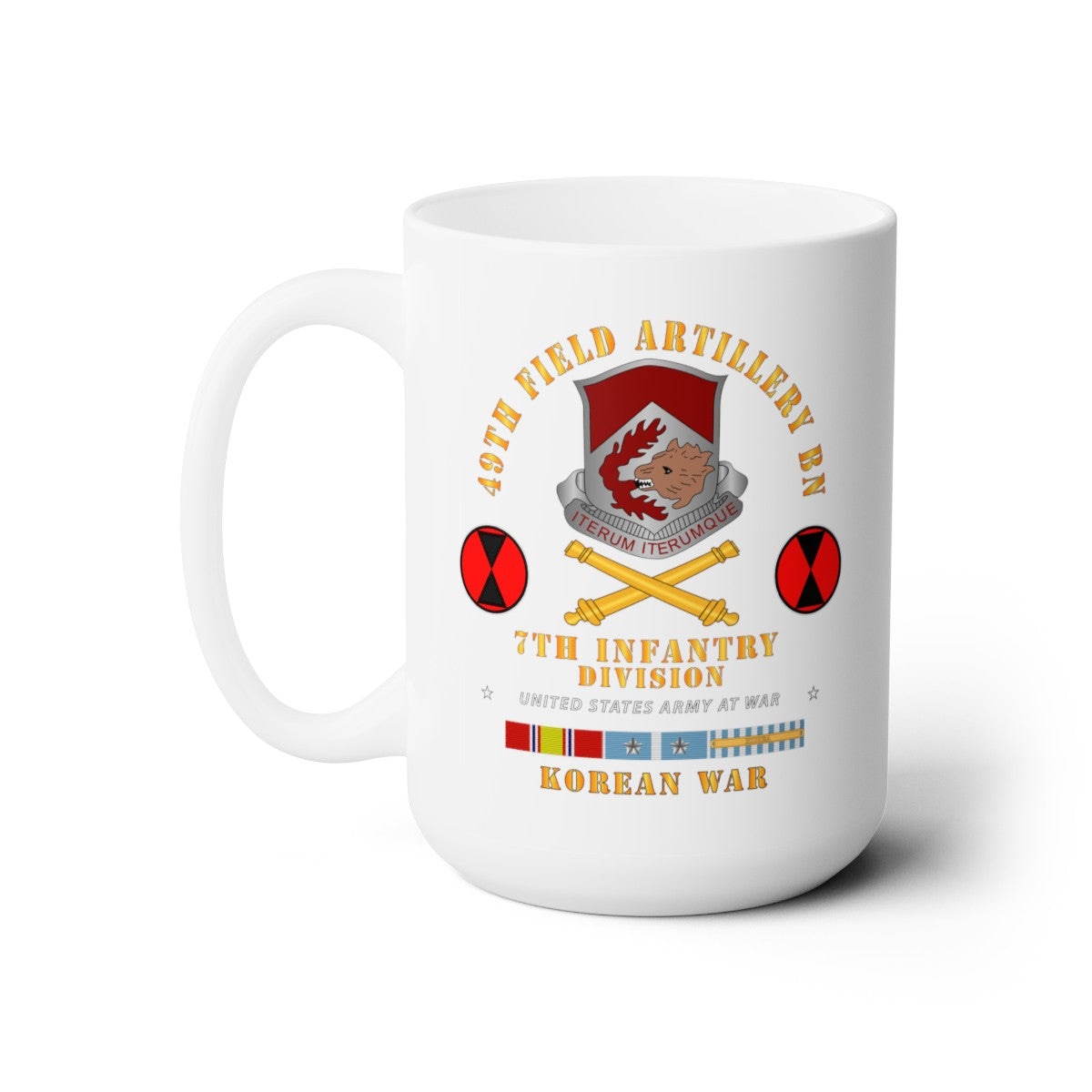 White Ceramic Mug 15oz - Army - 49th Field Artillery Bn- 7th Inf Div - KOREA UN SVC