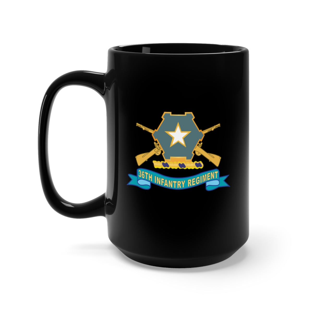 Black Mug 15oz - 36th Infantry Regiment - DUI w Br - Ribbon X 300