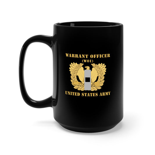 Black Mug 15oz - Army - Warrant Officer - W01 - Flat - Eagle and Bar X 300
