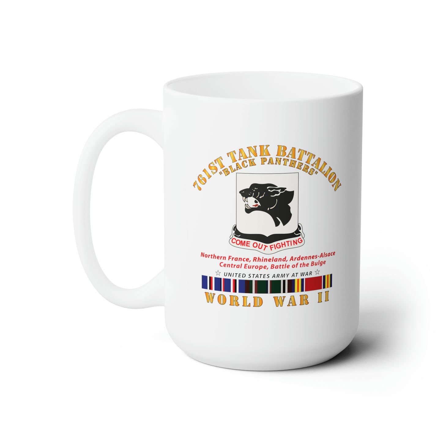 White Ceramic Mug 15oz - 761st Tank Battalion - Black Panthers - WWII EU SVC