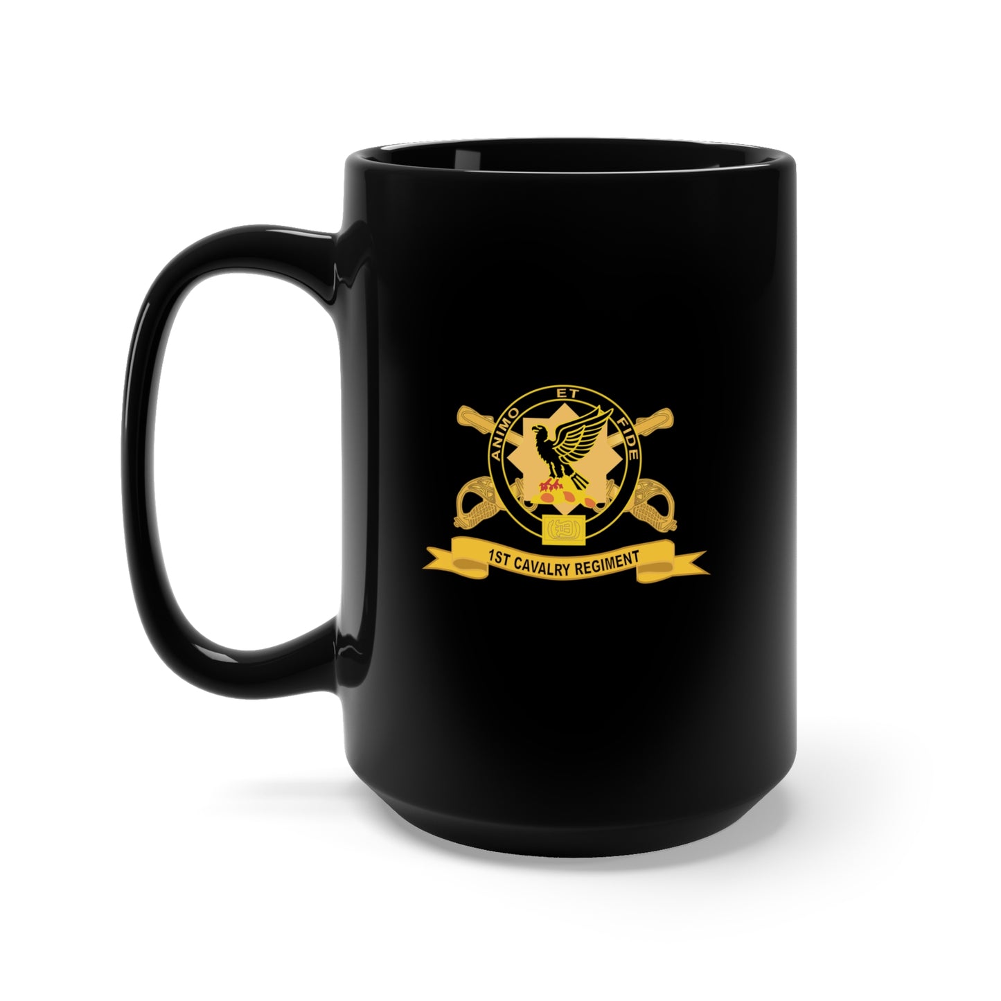 Black Mug 15oz - Army - 1st Cavalry Regiment w Br - Ribbon X 300
