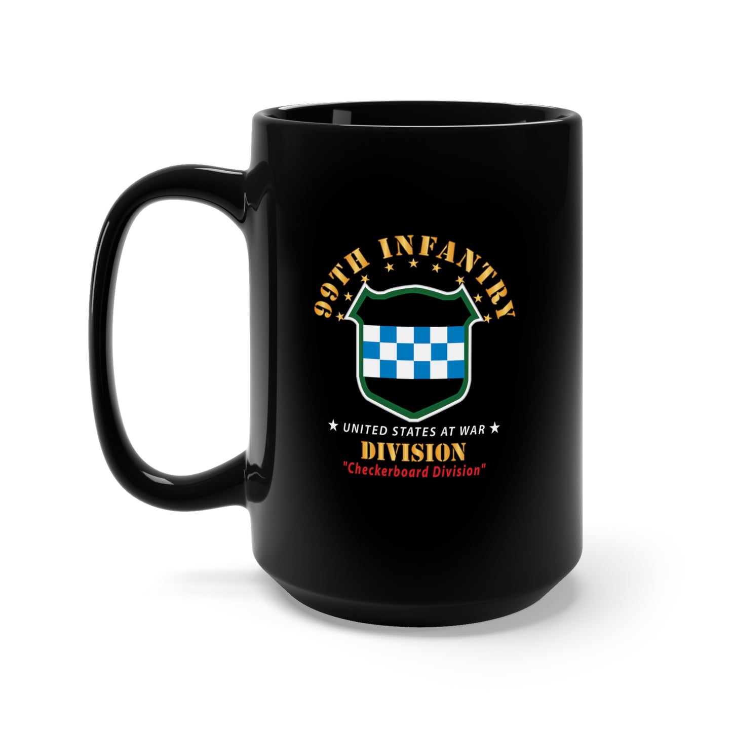 Black Mug 15oz - Army - 99th Infantry Division - Checkerboard Division X 300