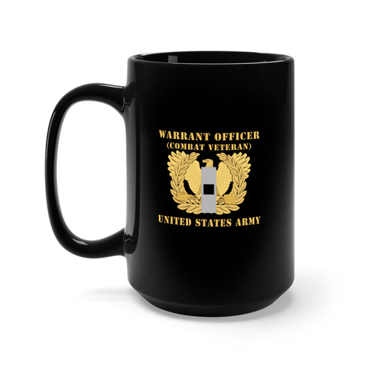 Black Mug 15oz - Army - Warrant Officer - W01 - Combat Veteran - Flat - Eagle and Bar X 300