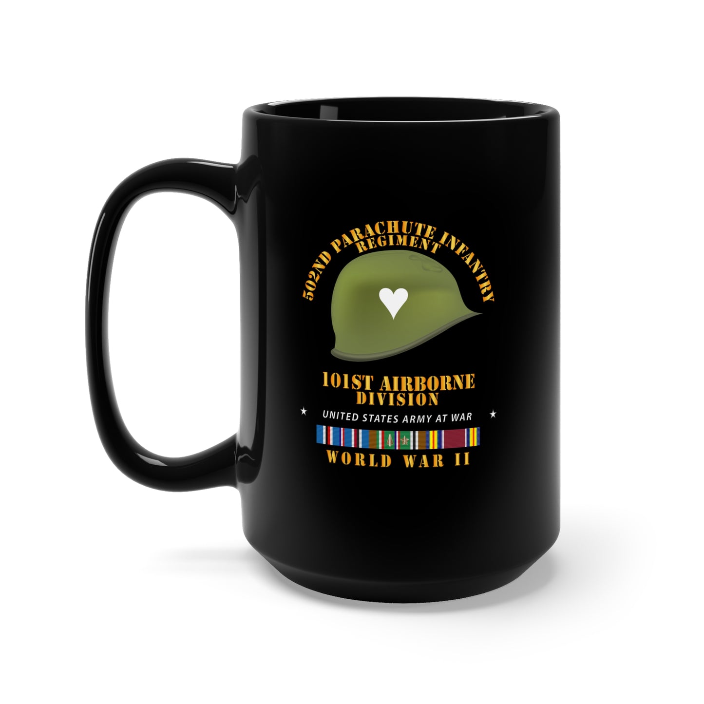 Black Mug 15oz - Army - 502nd PIR 101st Helmet - WWII w EUR SVC