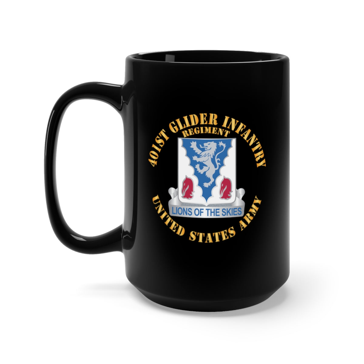 Black Mug 15oz - Army - 401st Glider Infantry Regiment - US Army w DUI X 300