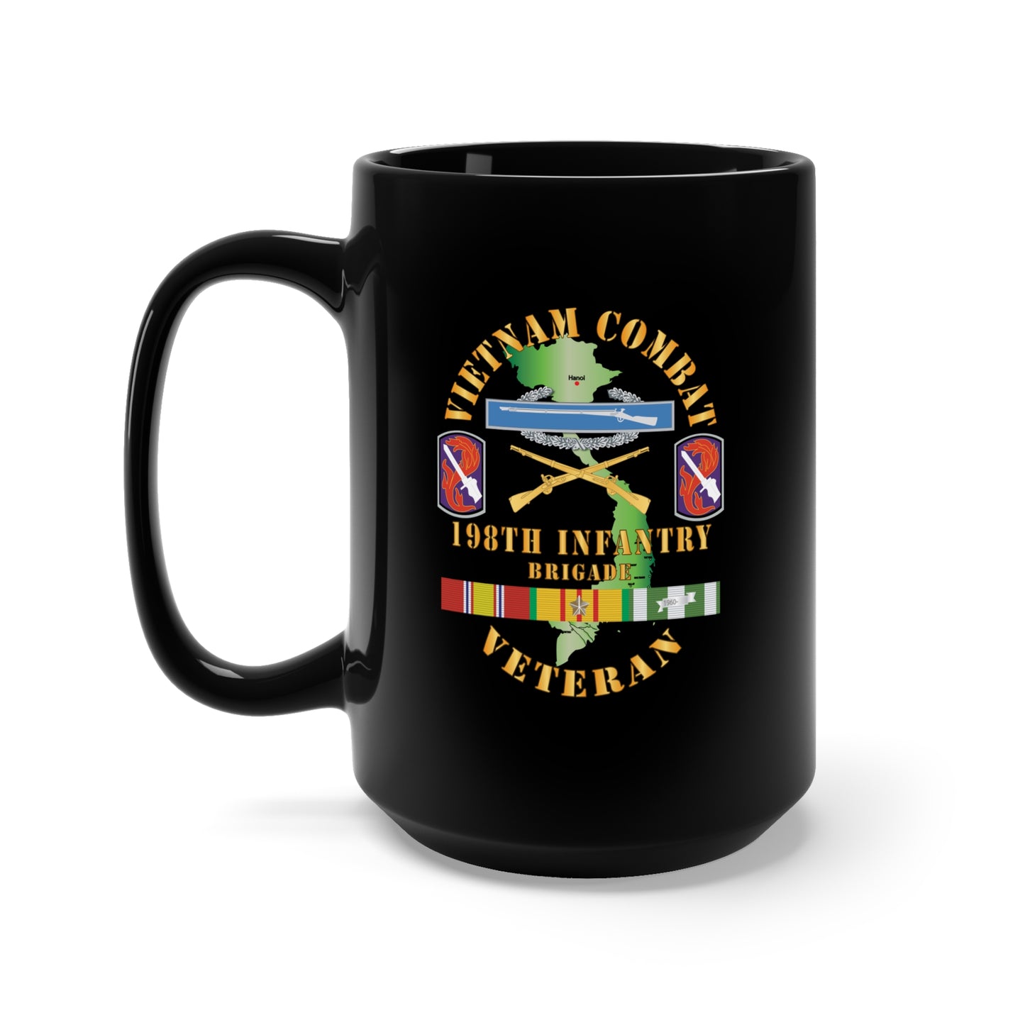 Black Mug 15oz - Army - Vietnam Combat Infantry Veteran w 198th Inf Bde SSI
