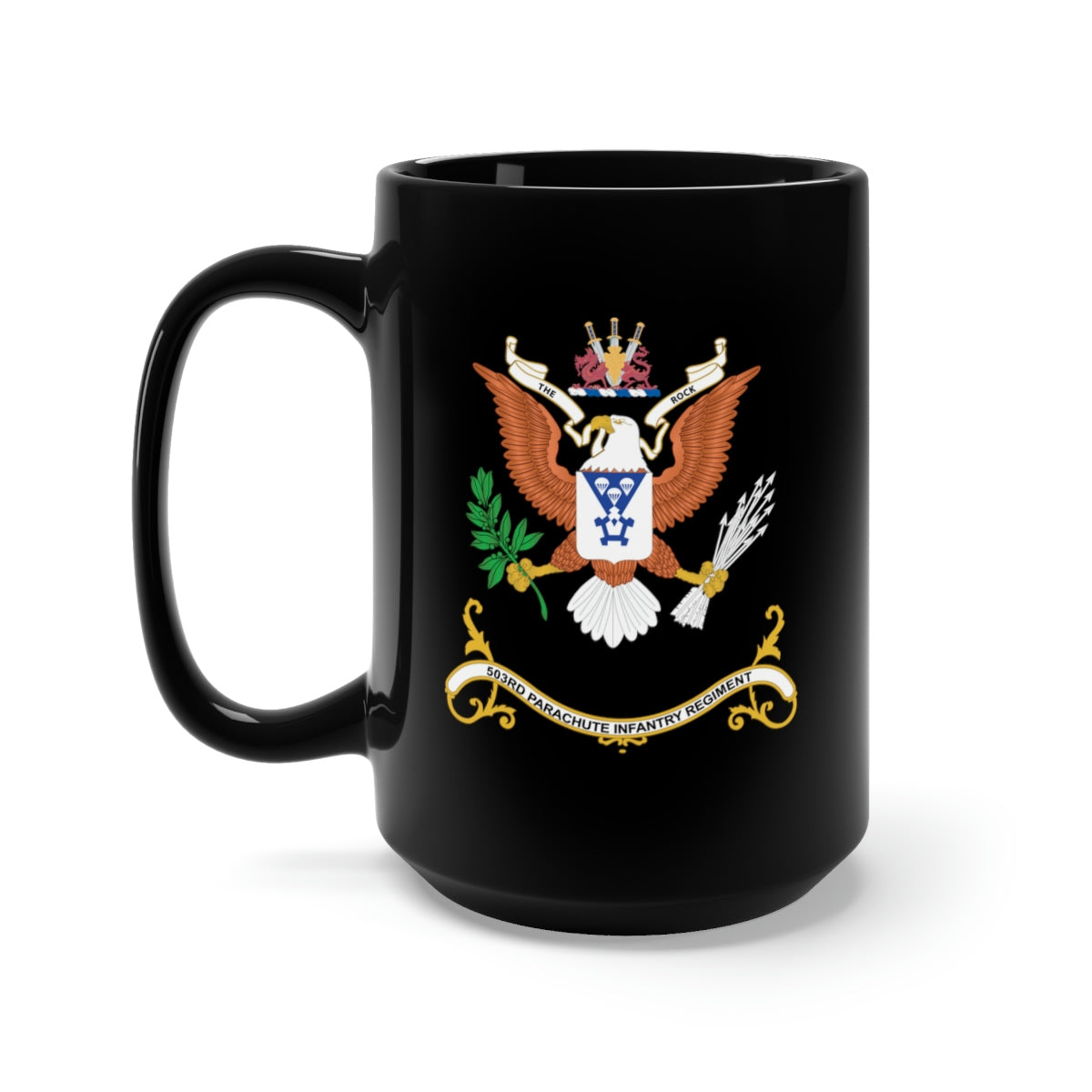 Black Mug 15oz - Army - Regimental Colors - 503rd Parachute Infantry Regiment - THE ROCK X 300