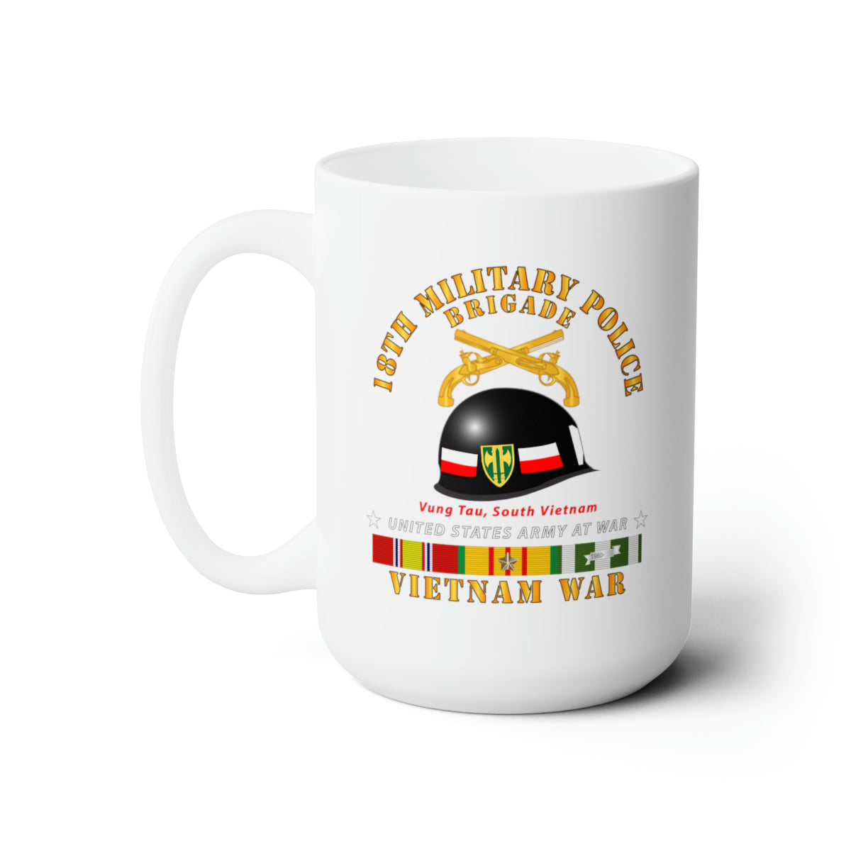 White Ceramic Mug 15oz - Army - 18th MP Brigade - Helmet - Vietnam w SVCV1