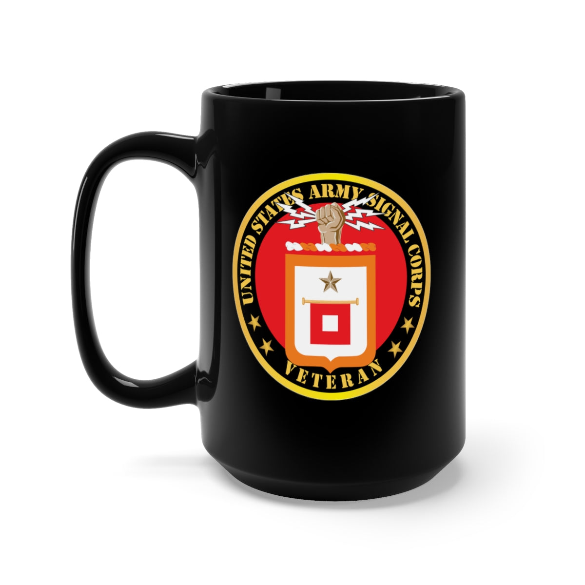 Black Mug 15oz - Army - US Army Signal Corps Veteran w Signal COA X 300