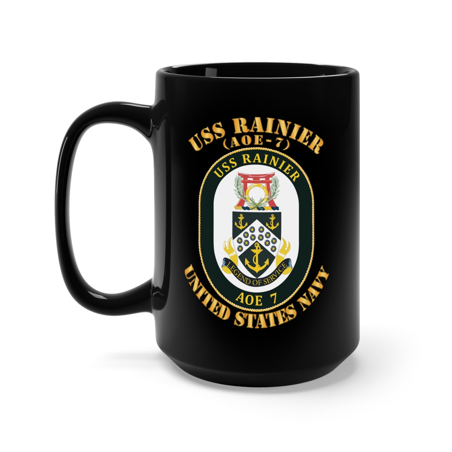 Black Mug 15oz - USNS Rainier (AOE-7) w Txt X 300