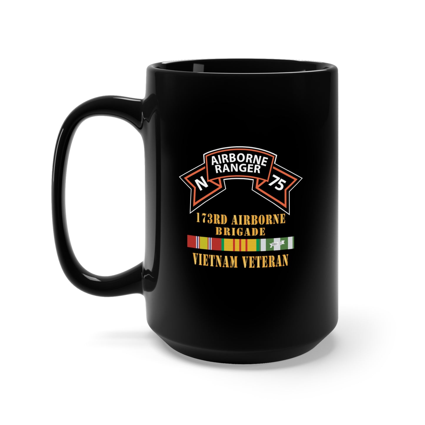 Black Mug 15oz - SOF - N Company Scroll - 173rd Airborne Brigade - Vietnam Veteran w VN SVC X 300