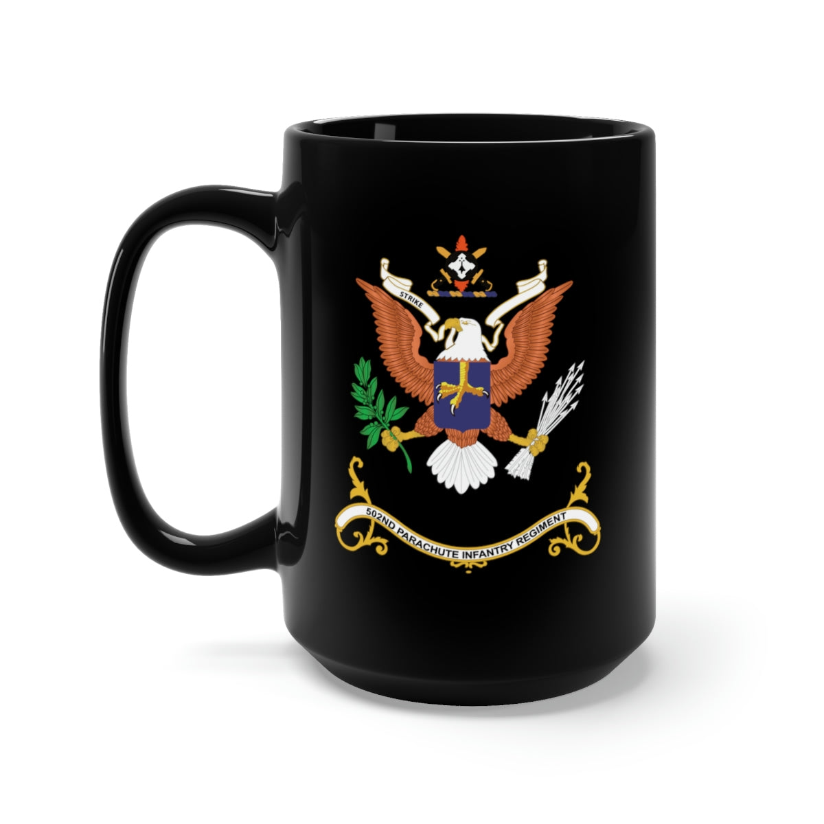 Black Mug 15oz - Army - Regimental Colors - 502nd Parachute Infantry Regiment - STRIKE X 300