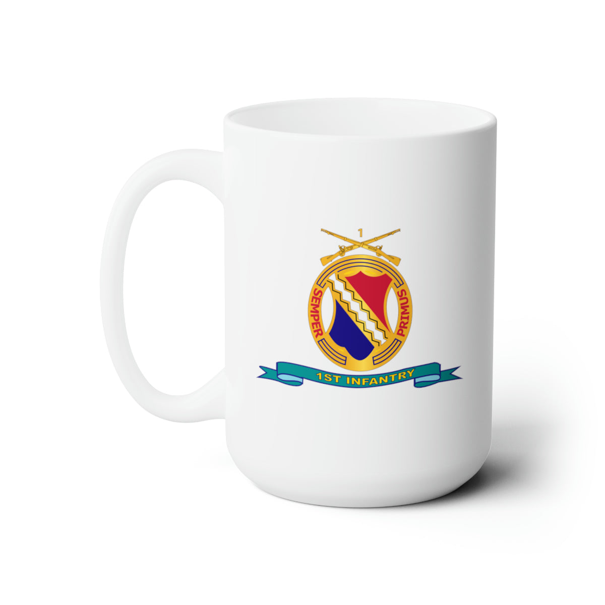 White Ceramic Mug 15oz - Army - 1st Infantry Regiment w Br - Ribbon