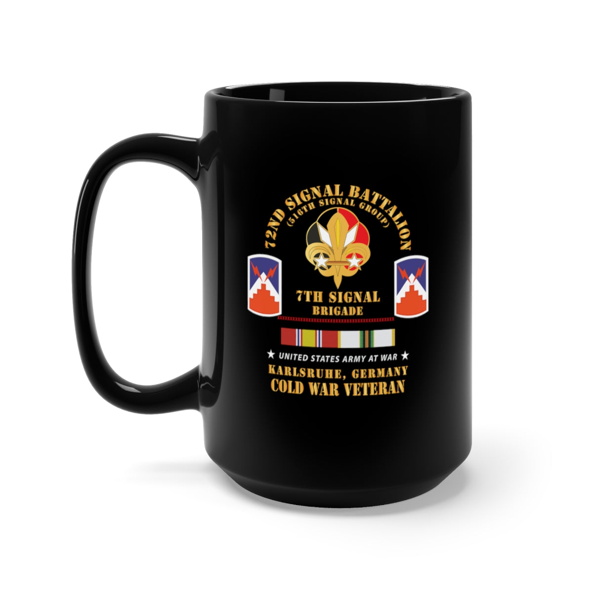 Black Mug 15oz - Army - 72nd Signal Bn, 516th Signal Gp, 7th SIgnal Bde, Karlsruhe, Germany w COLD SVC X 300