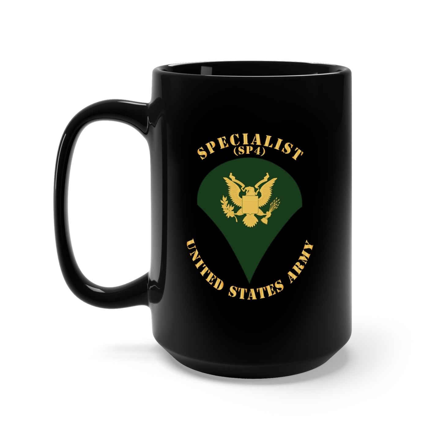 Black Mug 15oz - Army - Specialist - SP4 - Flat X 300