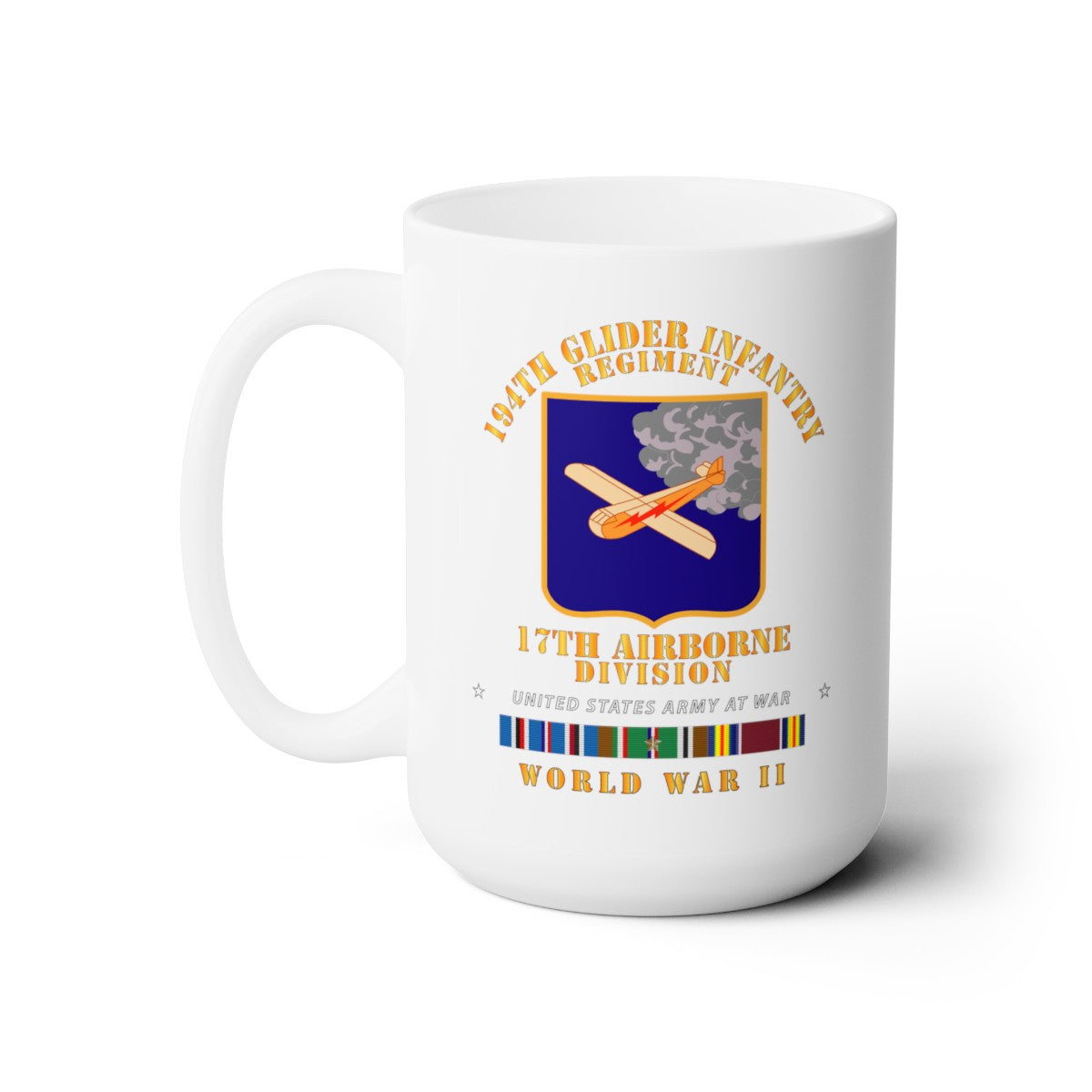 White Ceramic Mug 15oz - Army - 194th Glider Infantry Regiment - WWII w EUR SVC