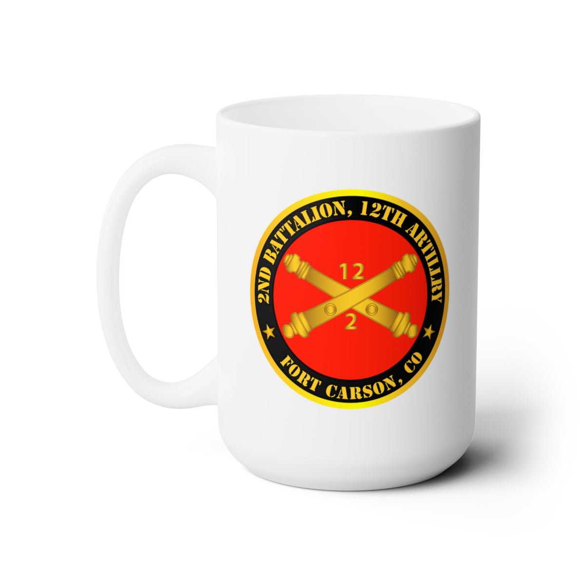 White Ceramic Mug 15oz - Army - 2nd Battalion, 12th Artillery Regiment w Branch Ft Carson, CO