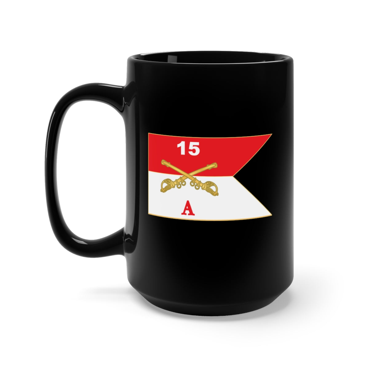 Black Mug 15oz - Army - Alpha - A Troop - 15th Cavalry Guidon X 300