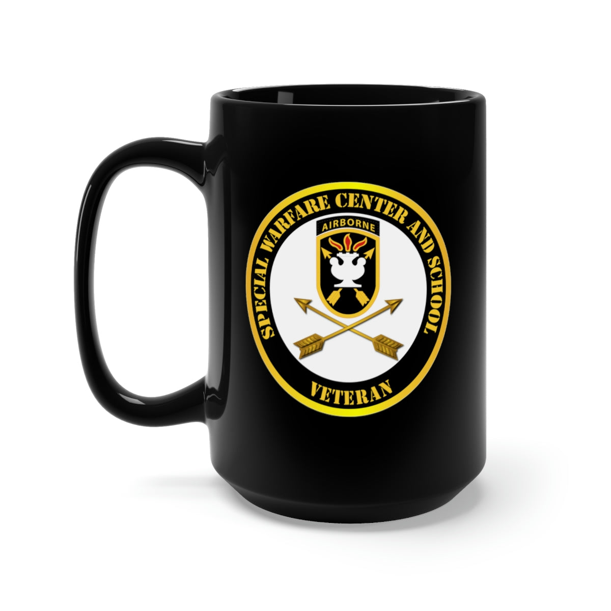 Black Mug 15oz - JFK Special Warfare Center - School SSI - Veteran