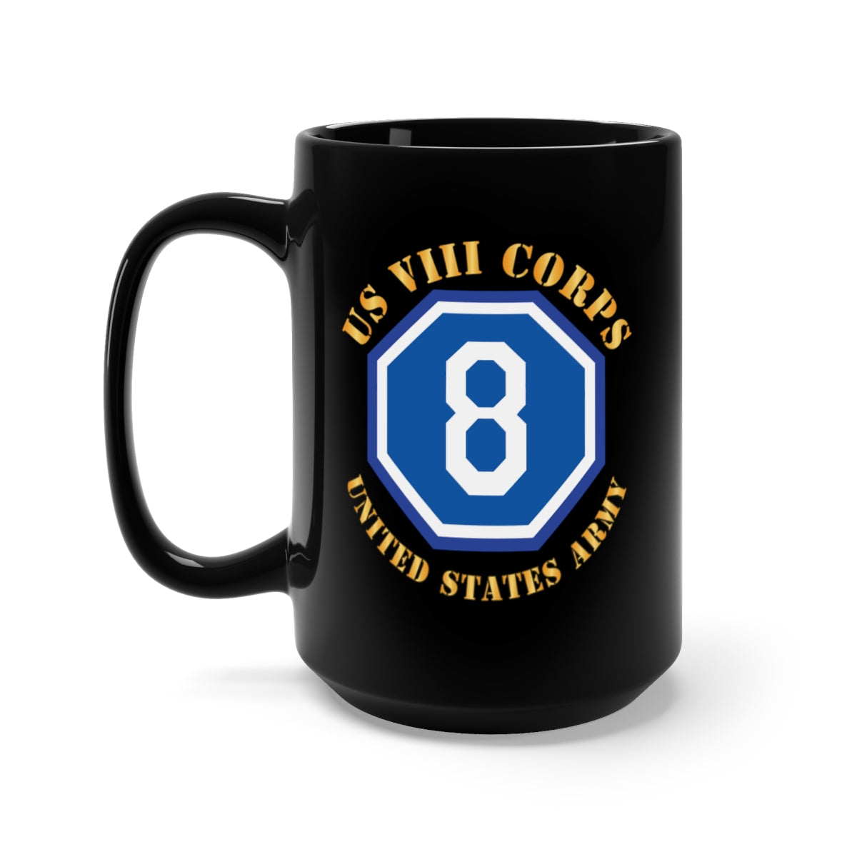 Black Mug 15oz - Army - US VIII Corps - US Army w SSI X 300