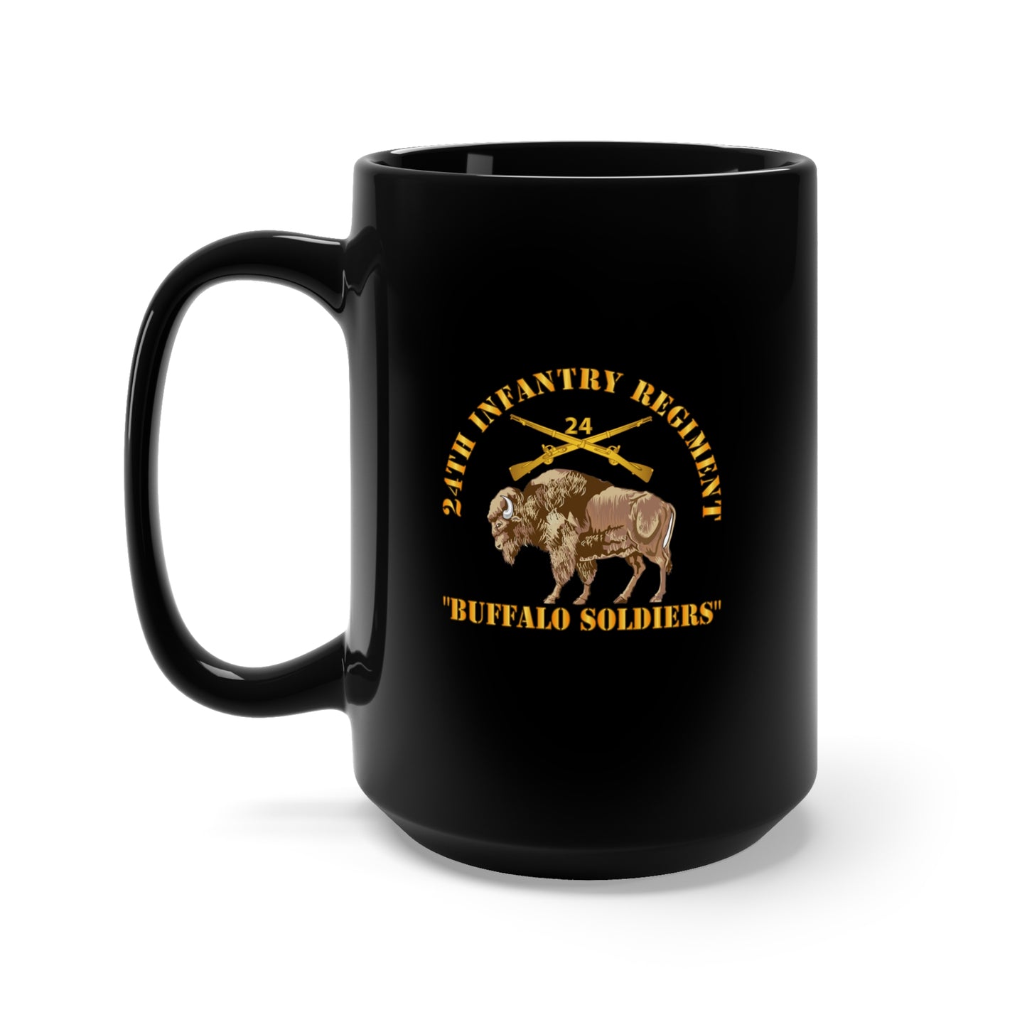Black Mug 15oz - Army - 24th Infantry Regiment - Buffalo Soldiers w 24th Inf Branch Insignia