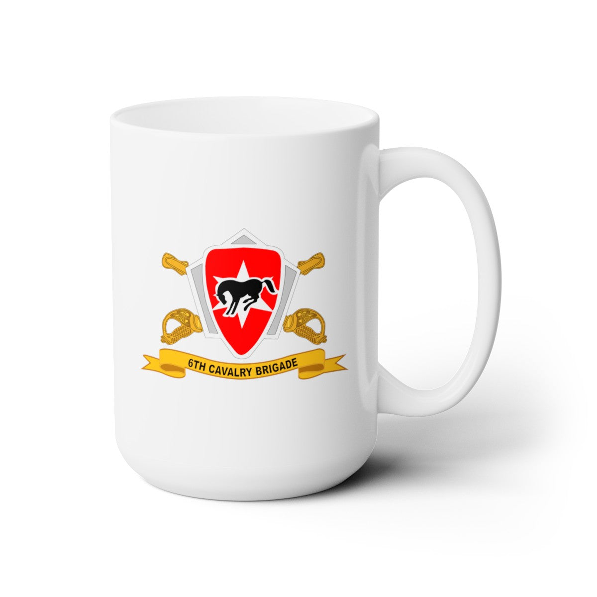White Ceramic Mug 15oz - Army - 6th Cavalry Brigade w Br - Ribbon