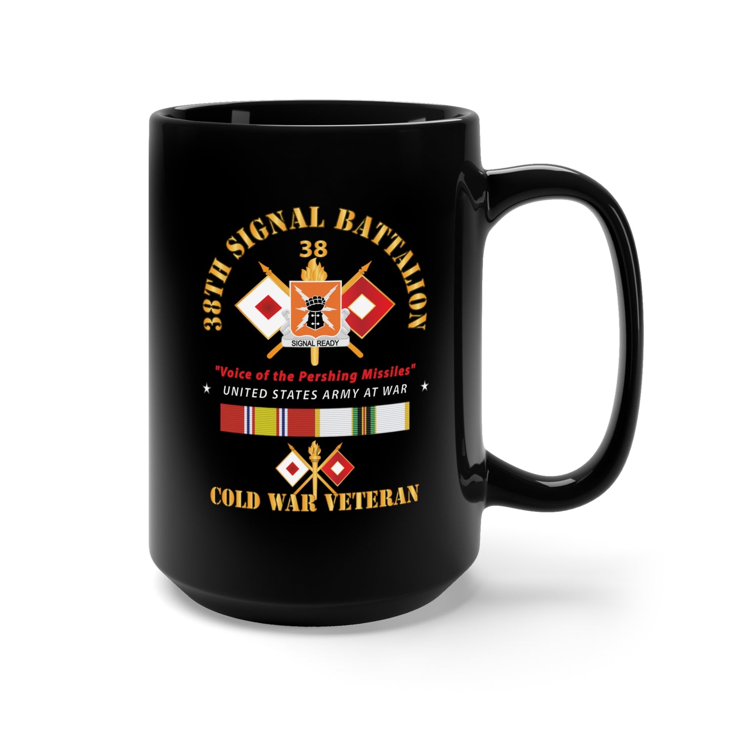 Black Mug 15oz - 38th Signal Battalion - DUI - US Army w BN Number - Sig Br - Voice of the Pershing Missiles - COLD SVCX 300