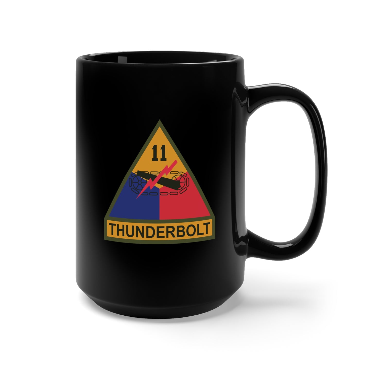 Black Mug 15oz - SSI - 11th Armored Division w Name Tape X 300
