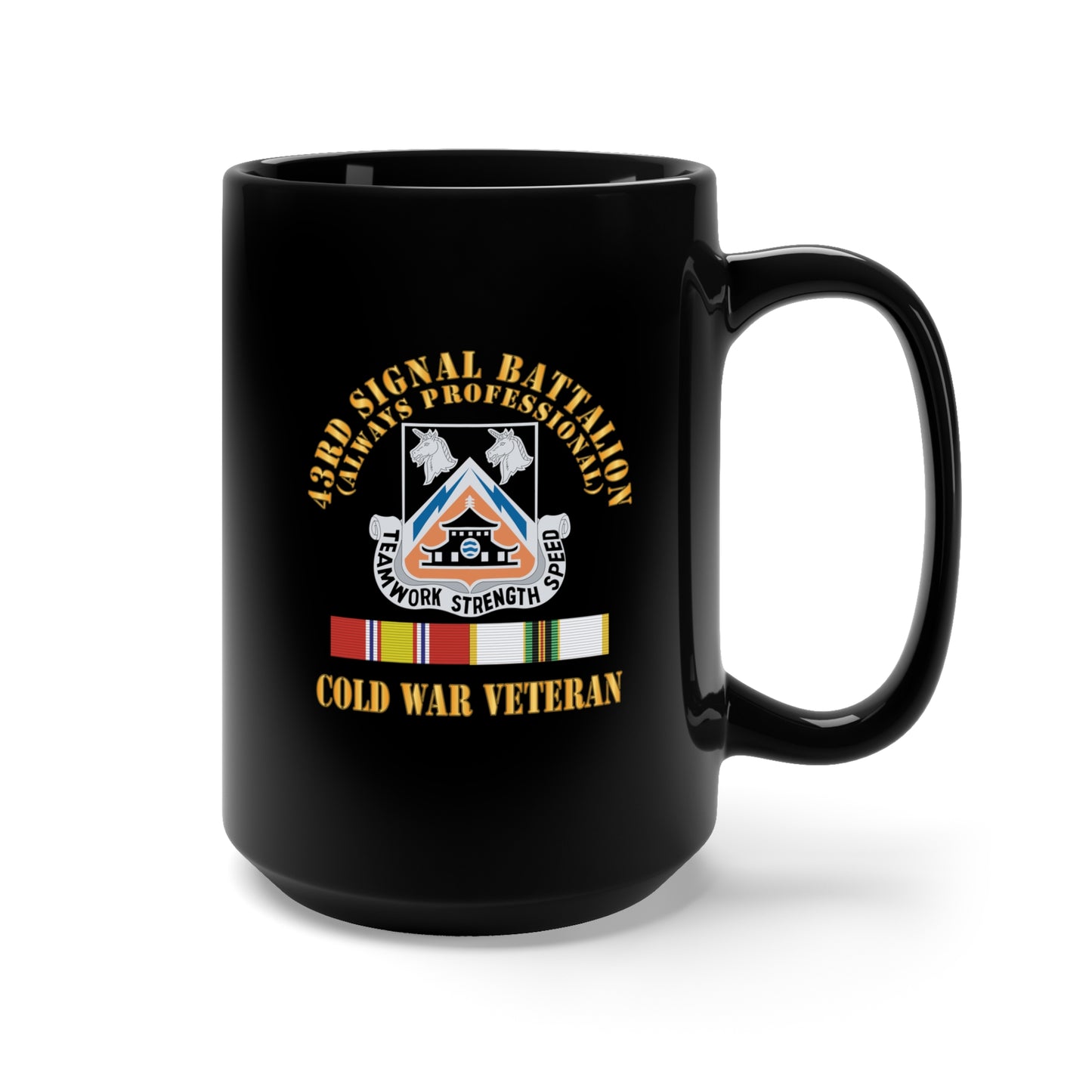 Black Mug 15oz - Army - 43rd Signal Battalion - Cold War Veteran - DUI w COLD SVC X 300