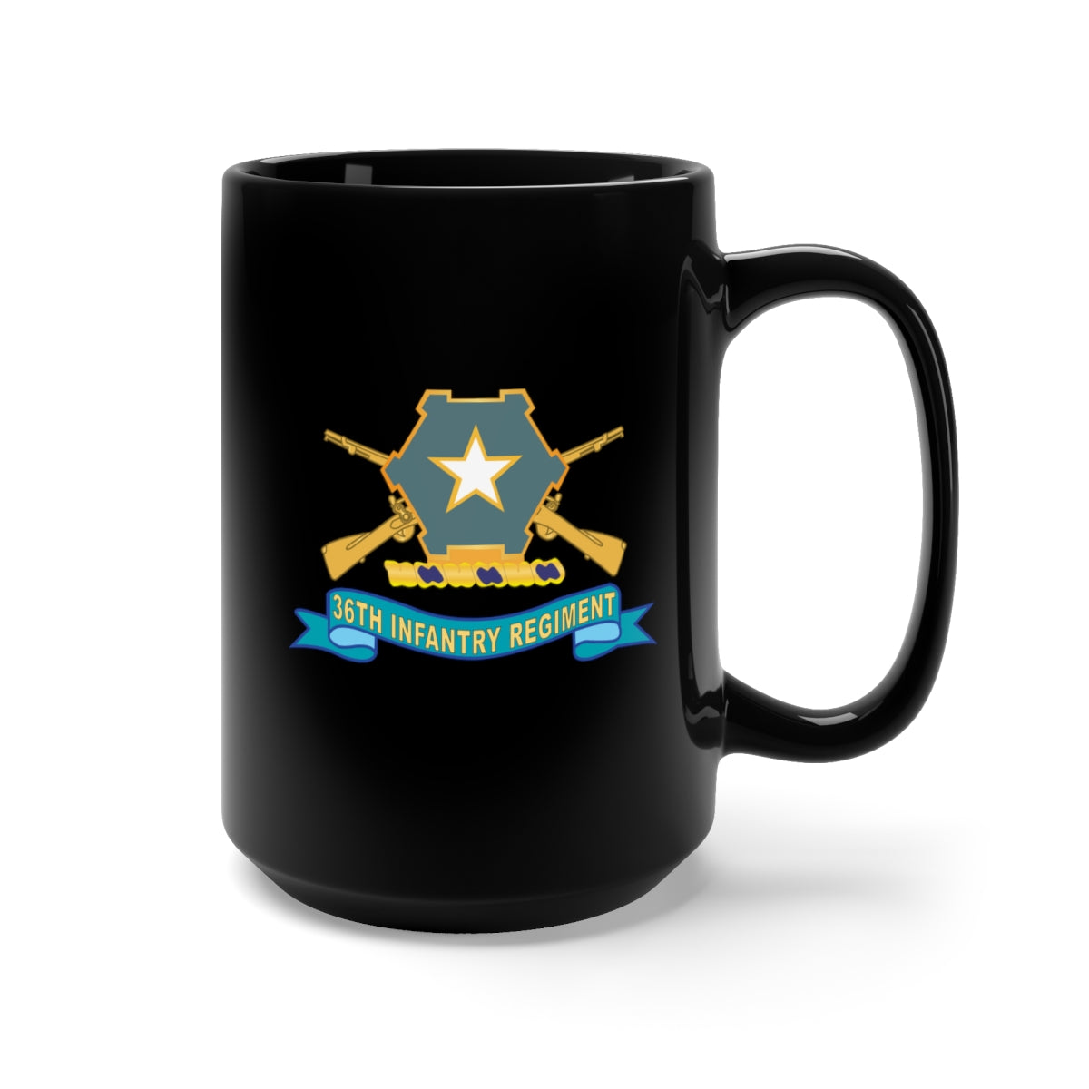 Black Mug 15oz - 36th Infantry Regiment - DUI w Br - Ribbon X 300