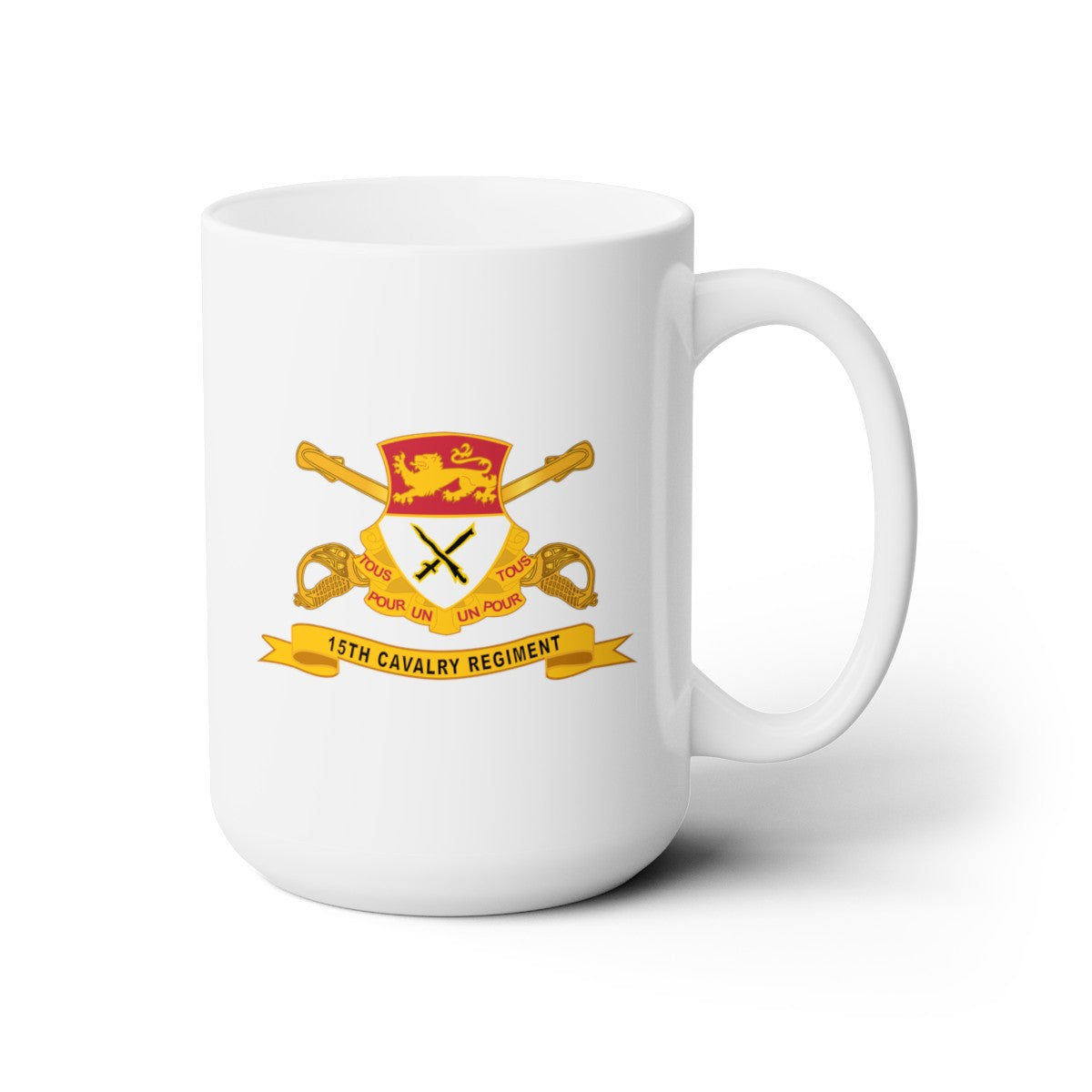 White Ceramic Mug 15oz - Army - 15th Cavalry Regiment w Br - Ribbon