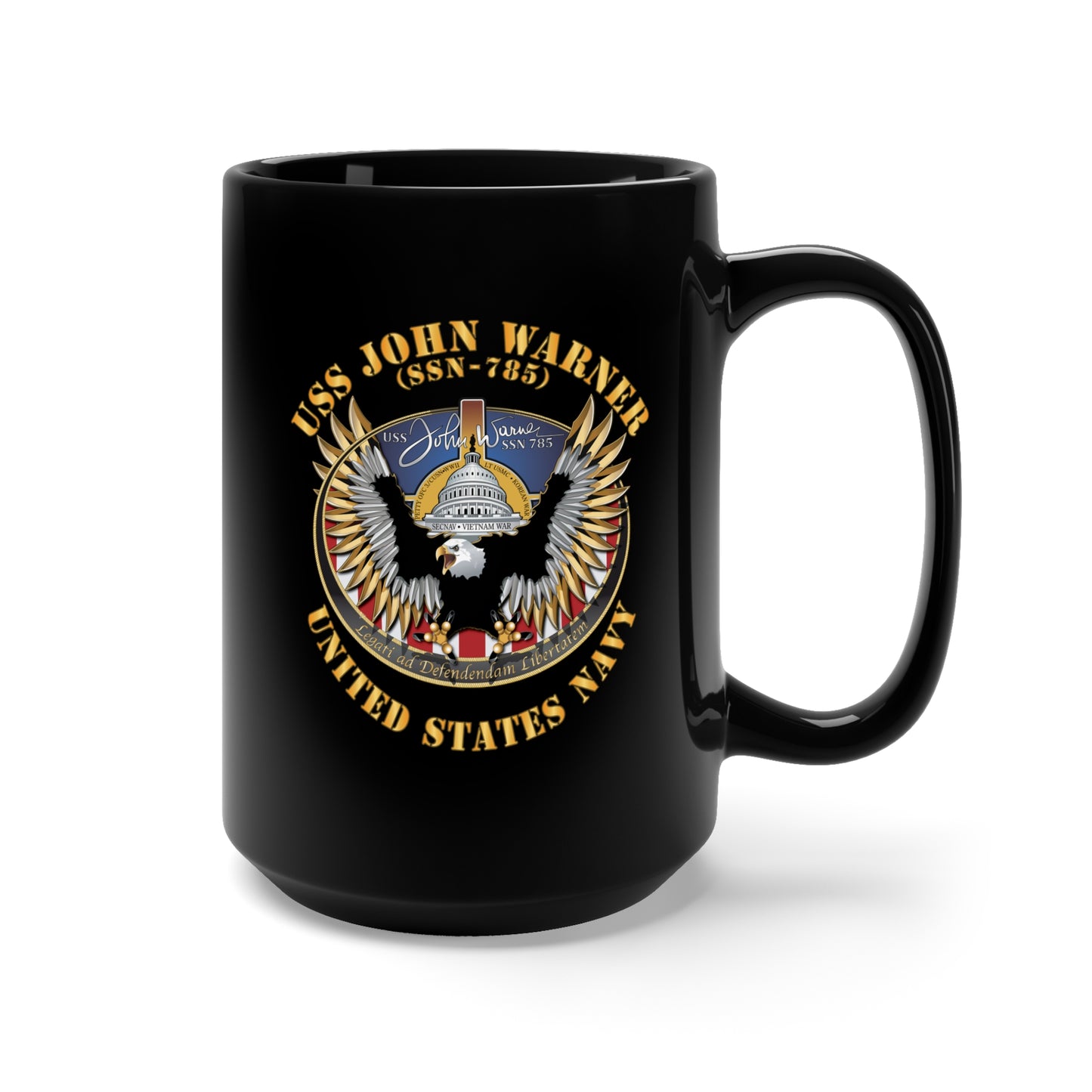 Black Mug 15oz - USS John Warner (SSN 785) w Txt X 300