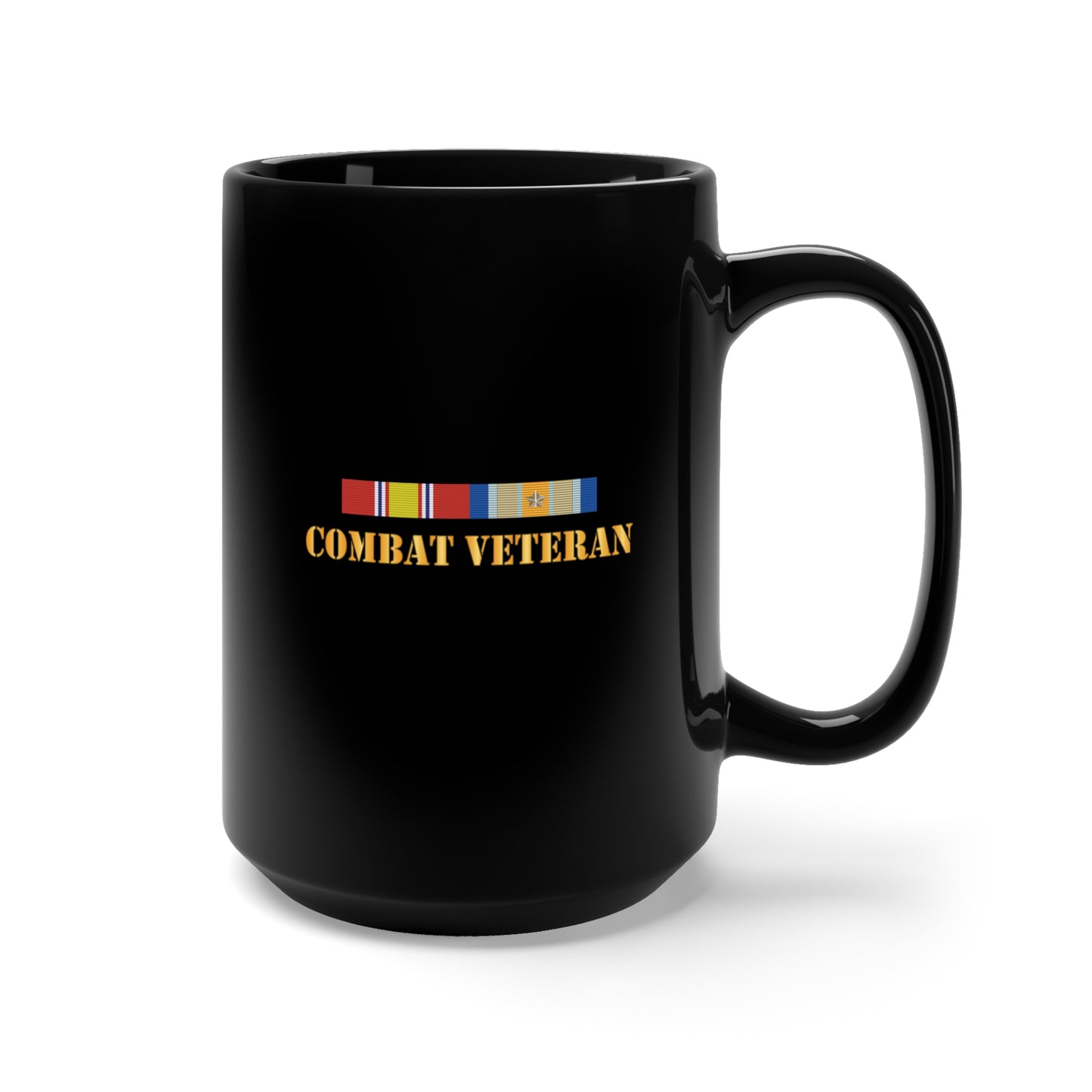 Black Mug 15oz - Army - Combat Veteran w Opn Inherent Resolve (OIR) SVC Bar w Cbt Vet Only Txt X 300
