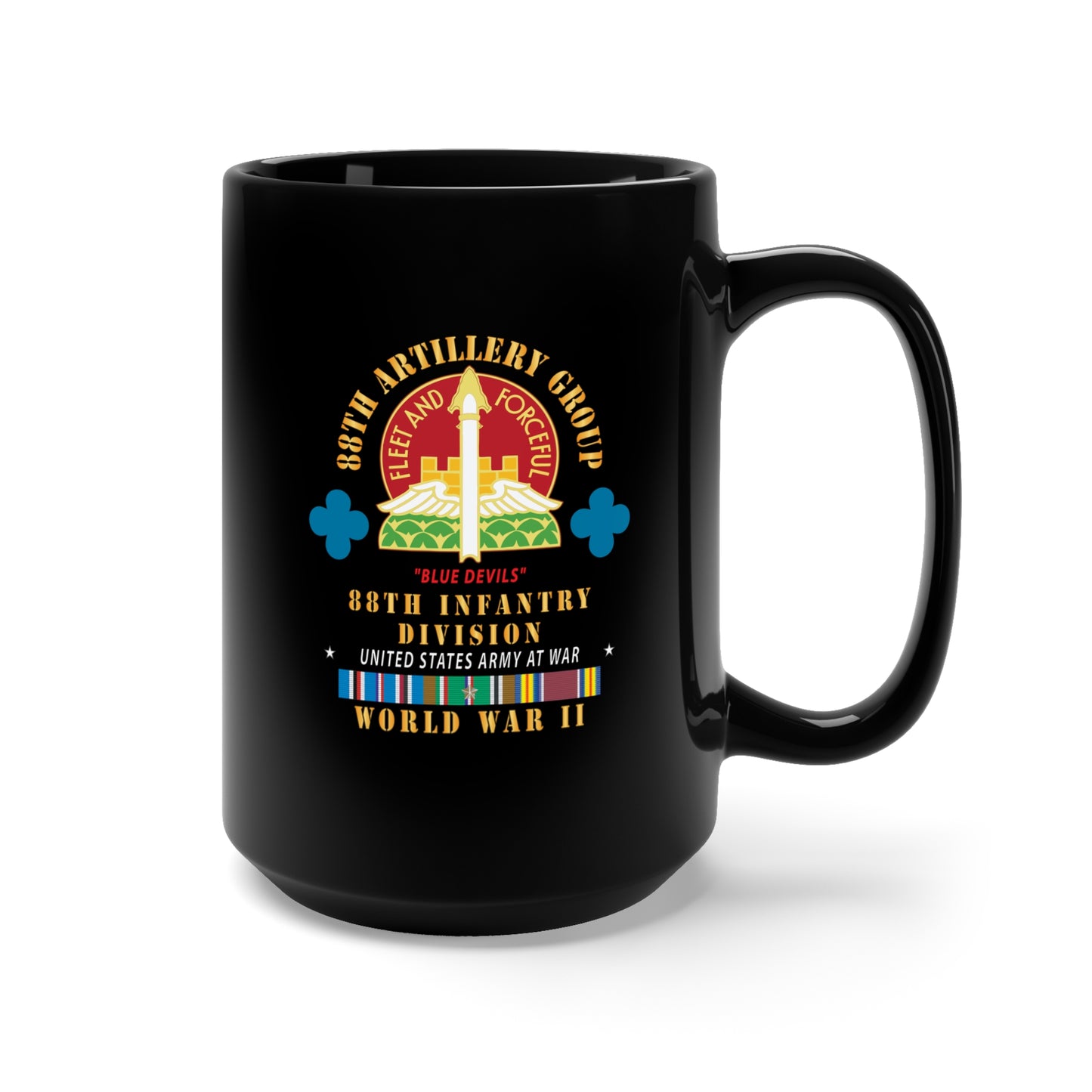 Black Mug 15oz - 88th Artillery Group - DUI - 88th Infantry Division - Blue Devils - w WWII EUR SVC X 300