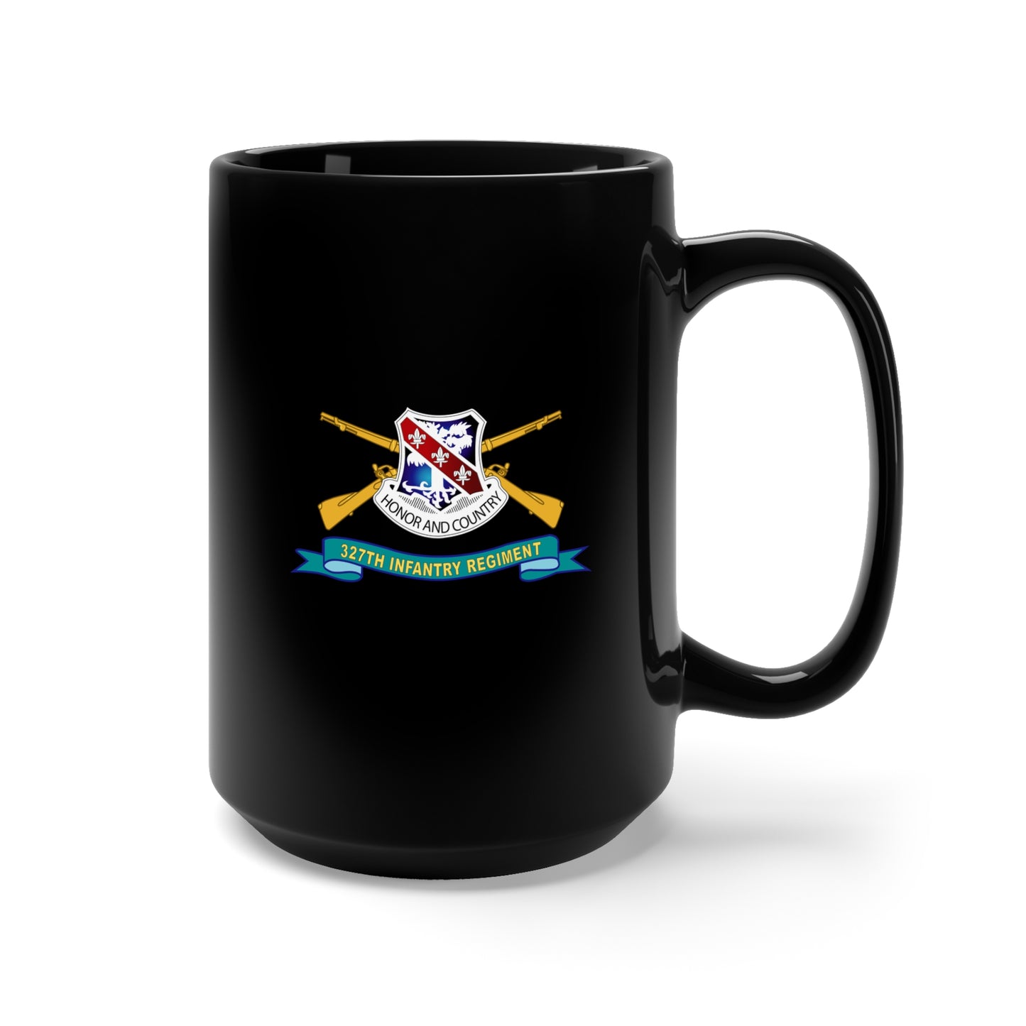 Black Mug 15oz - Army - 327th Infantry Regiment - DUI w Br - Ribbon X 300
