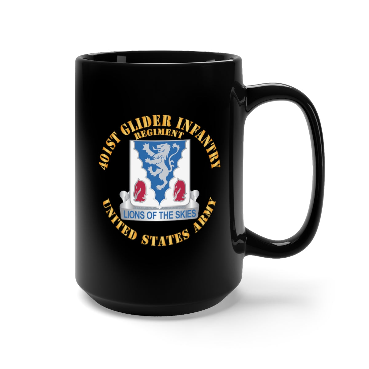 Black Mug 15oz - Army - 401st Glider Infantry Regiment - US Army w DUI X 300