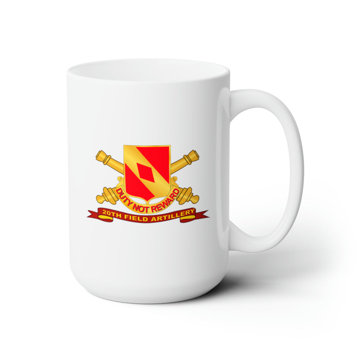 White Ceramic Mug 15oz - Army - 20th Field Artillery w Br - Ribbon