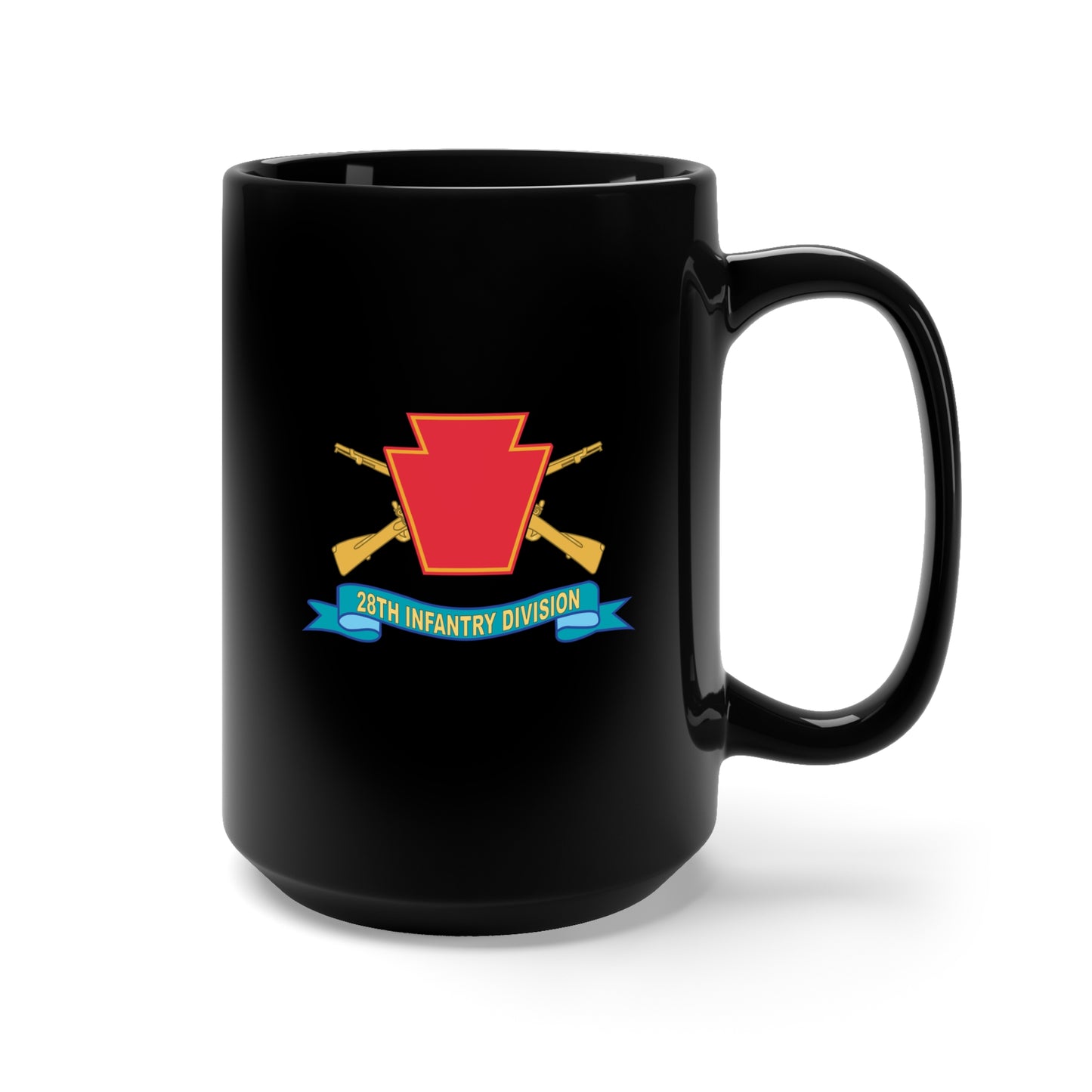 Black Mug 15oz - Army - 28th Infantry Division - w Br - SSI - Ribbon