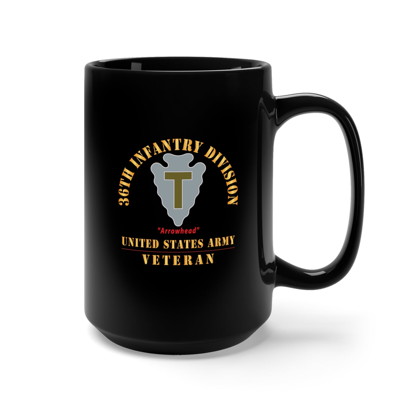 Black Mug 15oz - Army - DUI - 36th Infantry Division - Arrowhead - US Army Veteran X 300