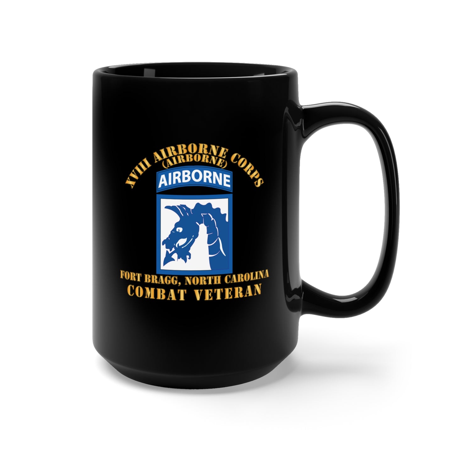 Black Mug 15oz - Army - XVIII Airborne Corps - FBNC - Combat Veteran X 300