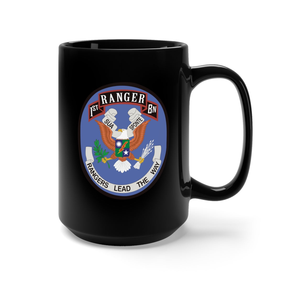 Black Mug 15oz - 75th Ranger Regt. 1st Bn - Revised X 300