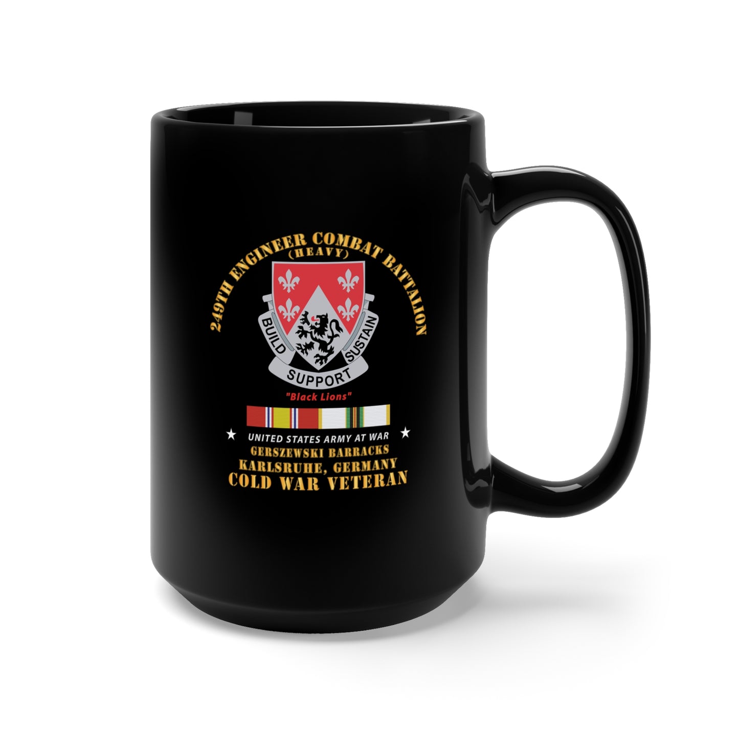 Black Mug 15oz - Army - 249th Engineer Bn - Gerzewski Barracks - Karlsruhe, GE w COLD SVC X 300