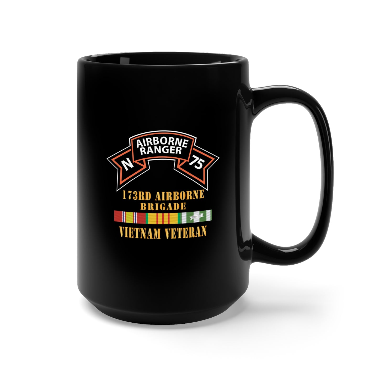 Black Mug 15oz - SOF - N Company Scroll - 173rd Airborne Brigade - Vietnam Veteran w VN SVC X 300