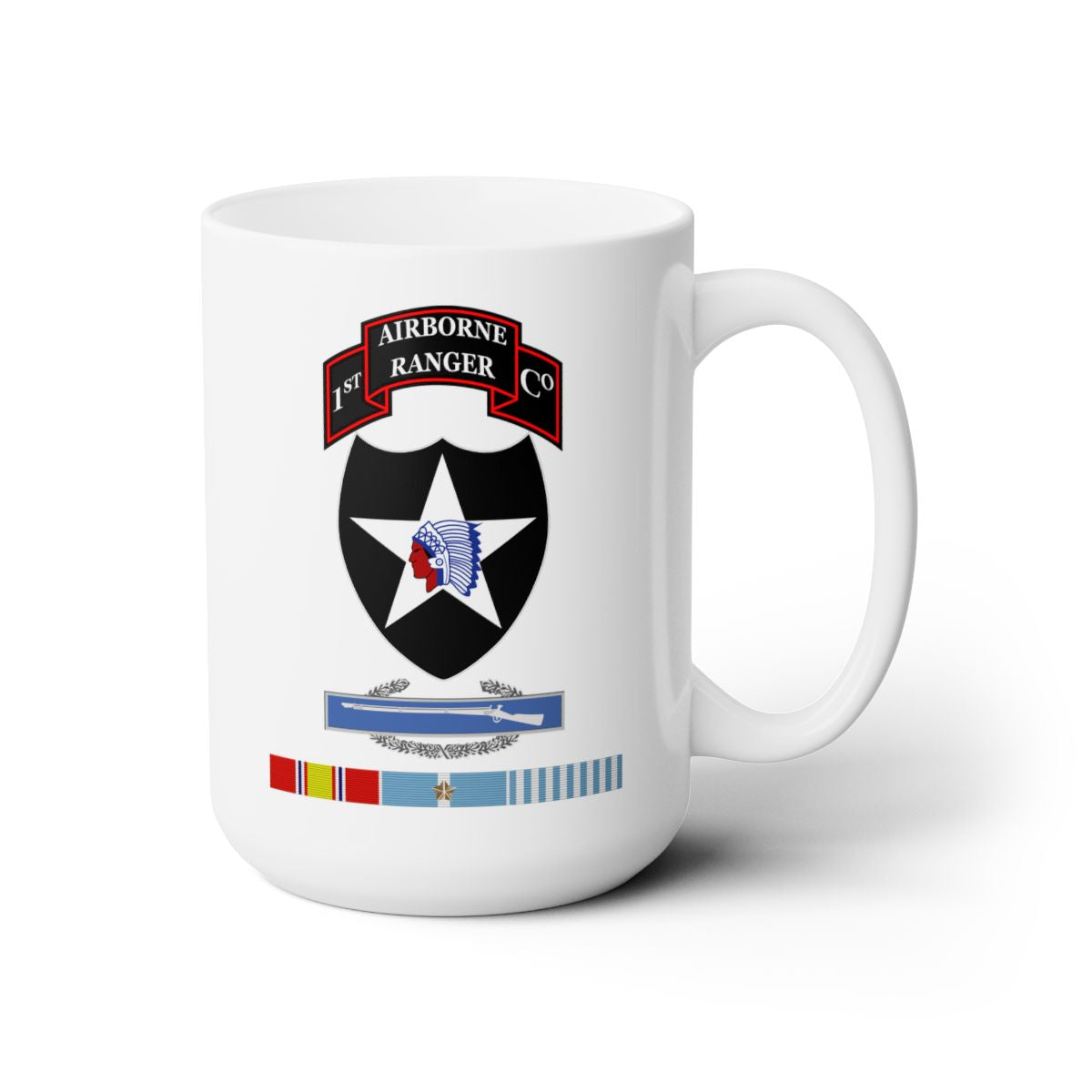 White Ceramic Mug 15oz - 1st Ranger Infantry Co - 2nd ID SSI w CIB KOREA SVC X 300