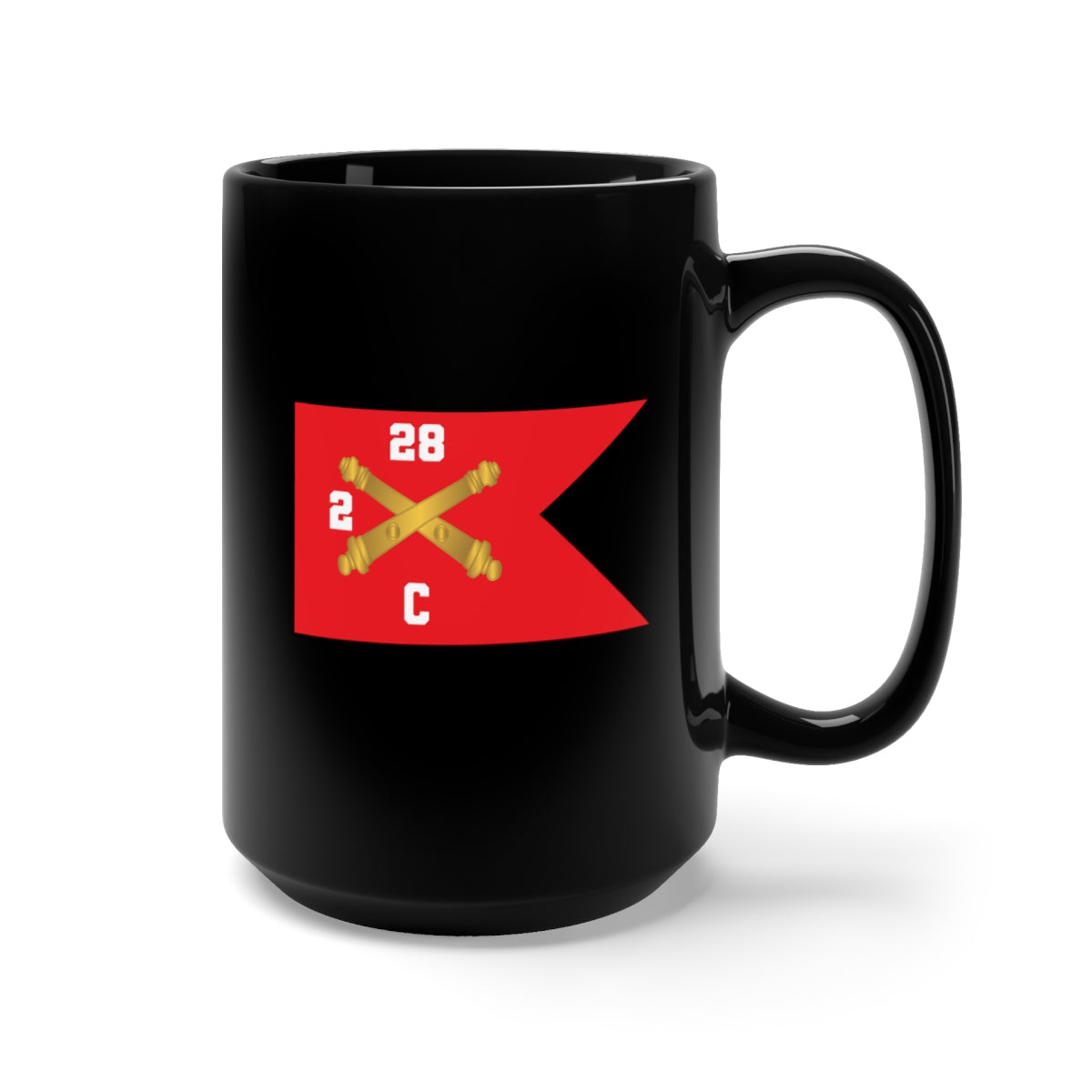 Black Mug 15oz - C Brty, 2nd Battalion 28th Field Artillery Regiment - Red Wing Guidon X 300