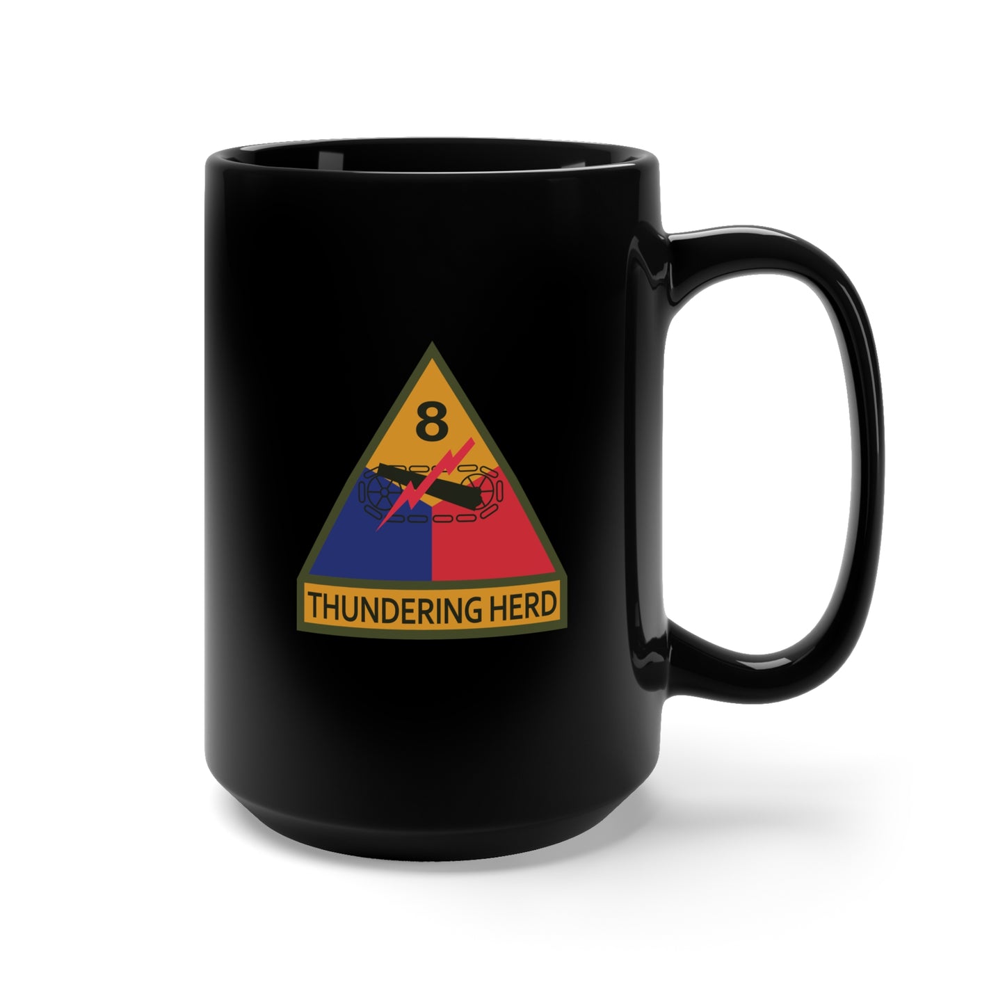 Black Mug 15oz - SSI - 8th Armored Division w Name Tape X 300