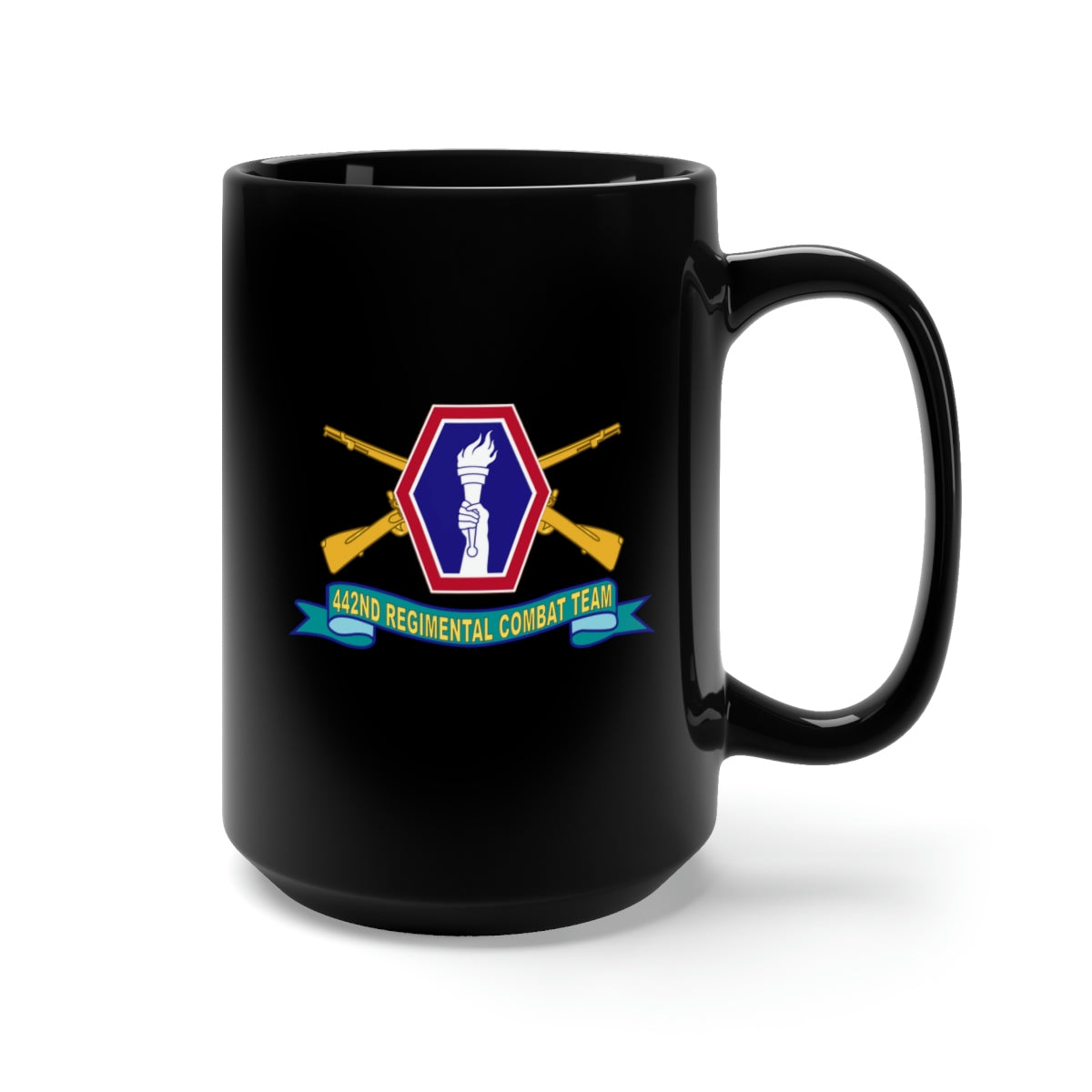 Black Mug 15oz - Army - 442nd Infantry Regimental Combat Team w Br - SSI - Ribbon X 300